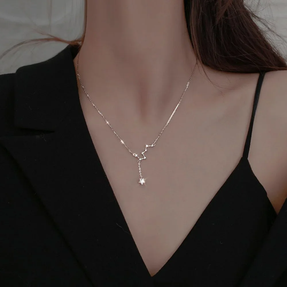 #NEW 925 Sterling Silver Diamond Star Drop Necklace